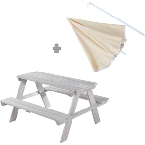roba® Garten-Kindersitzgruppe Picknick for 4 Outdoor +, (Set, 2-tlg), grau, mit Sonnenschirm
