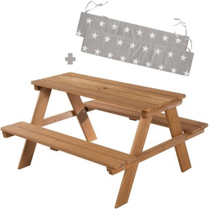 roba® Kindersitzgruppe Picknick for 4 Outdoor +, Teakholz-Optik, (Set), mit abgerundeten Ecken, inklusive Sitzauflagen Â»Little StarsÂ«
