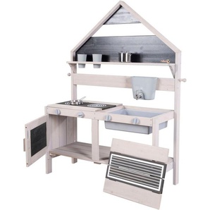 roba® Outdoor-Spielküche Matschküche in Haus-Optik, grau lasiert, aus Holz Holz, FSC® - schützt Wald - weltweit