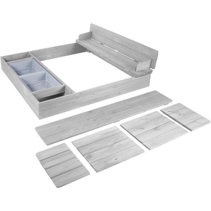 roba® Sandkasten Outdoor+, wetterfestes Massivholz, mit aufklappbarer Sitzbank und 2 Spielwannen