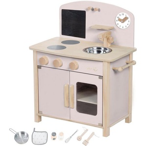 roba® Spielküche Spielküche, rosa/natur Holz, MDF, mit Kreidetafel, Pfanne und Küchezubehör