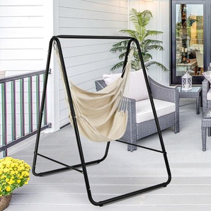 Robuster Stahl Hängeschaukel mit Ständer für drinnen und draußen 125 x 114 x 165 cm Beige