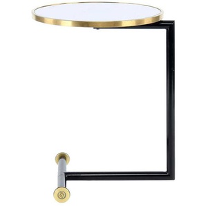 Rollbarer Glastisch in Weiß und Goldfarben rund