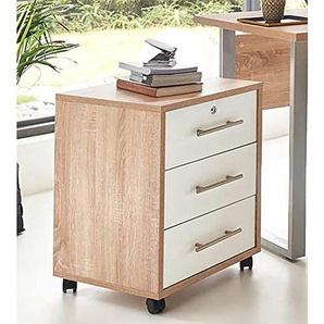 Rollcontainer 44 x 58 x 40cm Beige/Eiche Sonoma Dekor/Weiß