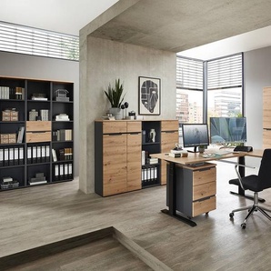 Rollcontainer mit 3 Schubladen 45 x 66 x 55cm Braun/Grau/Eiche Artisan Dekor/Anthrazit