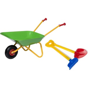 Rolly Toys Schubkarre, Set mit Schaufel und Rechen (Metallschubkarre bis 25 kg belastbar ab 2 1/2 Jahren) 272846, grün