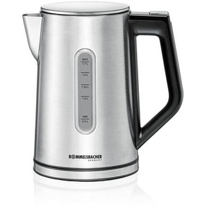 Rommelsbacher Wasserkocher, Edelstahl, Metall, 1,7 L, 23x24x15 cm, Grüner Punkt, RoHS, CE, automatische Abschaltung, manuelle Trockengehschutz, Überhitzungsschutz, 360°-Sockel, Anti-Rutsch-Füße, ergonomischer Griff, abgedecktes Heizelement, weit