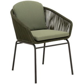 RONDO Gartenstuhl, Grün, Metallgestell: Mattschwarz, inkl. Kissen, Rope-Bespannung