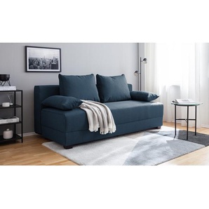 Boxspring-Schlafsofa Blau/Dunkelblau Webstoff Luda 202 x 85 x 110cm Modern
