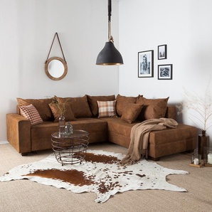 roomscape Ecksofa Inywa Cognac Microfaser 245x70x215 cm (BxHxT) mit Schlaffunktion/Bettkasten Industrial