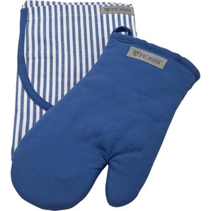 Grillhandschuhe ROSS Exclusiv Topflappen blau Topflappen Topfhandschuh inkl. Latzschürze, 100% Baumwolle