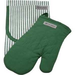 Grillhandschuhe ROSS Exclusiv Topflappen grün Topflappen Topfhandschuh inkl. Latzschürze, 100% Baumwolle