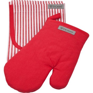 Grillhandschuhe ROSS Exclusiv Topflappen rot Topflappen Topfhandschuh inkl. Latzschürze, 100% Baumwolle
