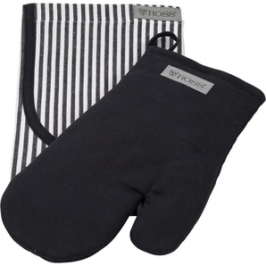 Grillhandschuhe ROSS Exclusiv Topflappen schwarz Topflappen Topfhandschuh inkl. Latzschürze, 100% Baumwolle