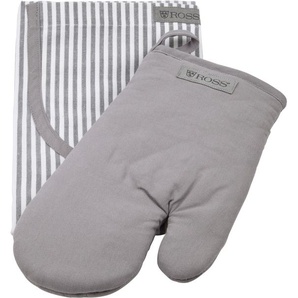 Grillhandschuhe ROSS Exclusiv Topflappen silberfarben Topflappen Topfhandschuh inkl. Latzschürze, 100% Baumwolle