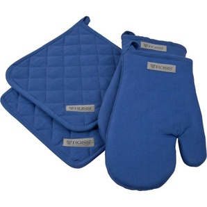 Topflappen ROSS Exclusiv blau Topflappen Topfhandschuh 2x und Grillhandschuh, 100% Baumwolle
