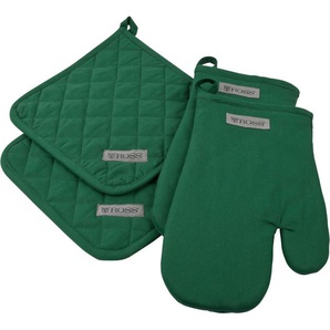 Topflappen ROSS Exclusiv grün Topflappen Topfhandschuh 2x und Grillhandschuh, 100% Baumwolle