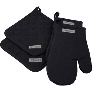 Topflappen ROSS Exclusiv schwarz Topflappen Topfhandschuh 2x und Grillhandschuh, 100% Baumwolle