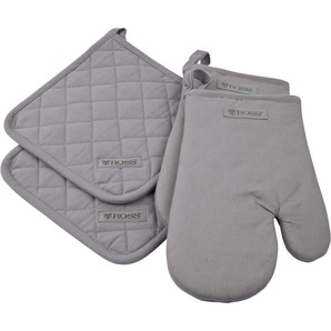 Topflappen ROSS Exclusiv silberfarben Topflappen Topfhandschuh 2x und Grillhandschuh, 100% Baumwolle