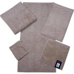 Waschhandschuh ROSS Cashmere feeling Waschlappen Gr. B/L: 16 cm x 22 cm, braun (cappuccino) Waschhandschuhe Waschlappen mit Wellen-Bordüre