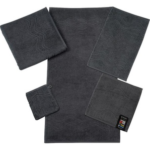Waschhandschuh ROSS Cashmere feeling Waschlappen Gr. B/L: 16 cm x 22 cm, grau (anthrazit) Waschhandschuhe Waschlappen mit Wellen-Bordüre