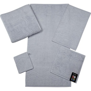 Waschhandschuh ROSS Cashmere feeling Waschlappen Gr. B/L: 16 cm x 22 cm, grau (chromfarben) Waschhandschuhe Waschlappen mit Wellen-Bordüre