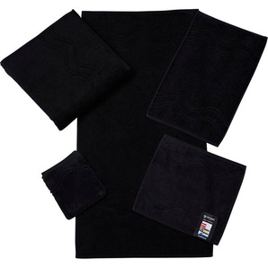Waschhandschuh ROSS Cashmere feeling Waschlappen Gr. B/L: 16 cm x 22 cm, schwarz Waschhandschuhe Waschlappen mit Wellen-Bordüre