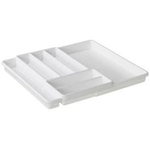 Rotho Besteckeinsatz Domino, Weiß, Kunststoff, 7 Fächer, 39.7x5.1x34.1 cm, Reach, DIN EN ISO 14001, DIN EN ISO 9001, variabel ausziehbar,