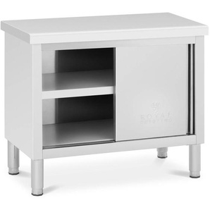 Royal Catering - Arbeitsschrank Edelstahl 100 x 50 cm Edelstahltisch Schiebetüren 285 kg 3 Ebenen