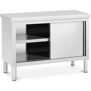 Royal Catering - Arbeitsschrank Edelstahl 120 x 50 cm Edelstahltisch Schiebetüren Gastro 3 Ebenen