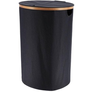 Runder faltbarer wäschekorb mit deckel aus polyester mit bambusumreifung - schwarz bambus Tendance