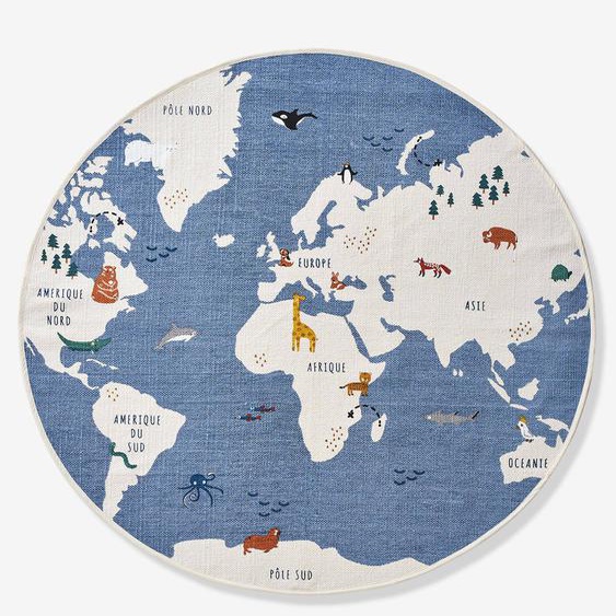 Runder Kinderzimmer Teppich „Weltkarte“ blau/mehrfarbig