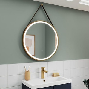 Runder LED-Spiegel 600mm, 21W mit Rahmen in gebürstetem Messing & Touch Sensor - Hudson Reed