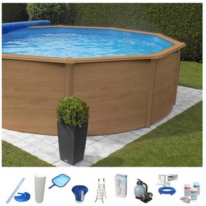Rundpool KWAD Wood Schwimmbecken Gr. Ø/B/H/L: 460 cm x Breite x Höhe 132 cm x Länge, braun Rundpools ØxH: 460x132 cm