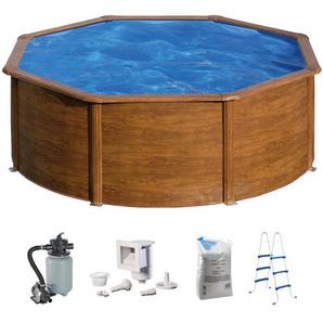 Rundpool MYPOOL Schwimmbecken Gr. Ø/B/H/L: 460 cm x Breite x Höhe 120 cm x Länge, 18000 l, braun (buchefarben) Rundpools ØxH: 460x120 cm, mit breitem Handlauf