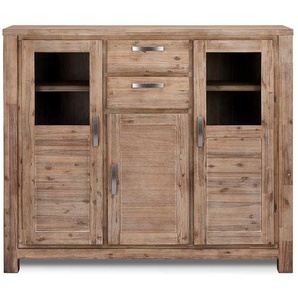 Rustikales Highboard aus Akazie teilmassiv dunkel lackiert
