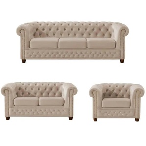 S-STYLE Chesterfield Polstergarnitur 3+2+1 Cleo Blink ¦ beige ¦ Maße (cm): B: 203 H: 72