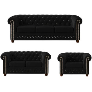 S-STYLE Chesterfield Polstergarnitur 3+2+1  Cleo Blink ¦ schwarz ¦ Maße (cm): B: 203 H: 72