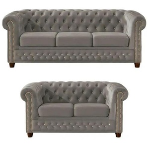 S-STYLE Chesterfield Polstergarnitur 3+2 Cleo Blink - grau - Materialmix - 203 cm - 72 cm | Möbel Kraft