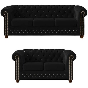 S-STYLE Chesterfield Polstergarnitur 3+2 Cleo Blink - schwarz - Materialmix - 203 cm - 72 cm | Möbel Kraft