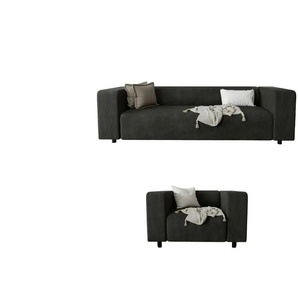 S-STYLE Polstergarnitur 3+1  Oskar ¦ schwarz ¦ Maße (cm): B: 175 H: 65