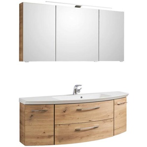 Sadena Badezimmer, Eiche, Glas, Holzwerkstoff, 2 Schubladen, 141 cm, hängend, Badezimmer, Badmöbelsets & Badmöbelserien, Badmöbel-Sets