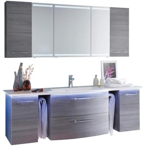 Sadena Badezimmer, Graphit, Metall, 7-teilig, 2 Schubladen, 171.5x200x90 cm, Griffeauswahl, hängend, individuell planbar, Zusatzausstattung erhältlich, erweiterbar, Typenvielfalt, Badezimmer, Badmöbelsets & Badmöbelserien, Badmöbel-Sets