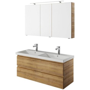 Sadena Badezimmer Serie 4035 , Eiche , Keramik , 2 Schubladen , 120 cm , Made in Germany , hängend, Typenvielfalt , Badezimmer, Badmöbelsets & -serien, Badmöbel-Sets