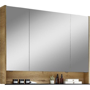 Sadena Spiegelschrank Palermo, Schwarz, Eiche, Metall, 6 Fächer, 103.2x85.3x17 cm, Made in Germany, Soft-Close-System, Badezimmer, Badezimmerspiegel,
