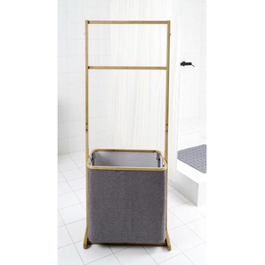 Sadena Wäschekorb , Grau , Holz, Textil , Bambus , rechteckig , 57.5x154x33 cm , nachhaltig , Badaccessoires, Wäschesäcke & Tonnen