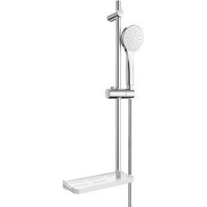 Duschset Duschsystem, Duschbrause mit Edelstahl schlauch und halterung, Brausestangeset mit Duschablage Handbrauseschlauch (Rund Chrom) - Safielina
