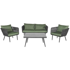 SAIGON Loungeset, 4-tlg, Ropa dunkelgrau, Stahlgestell in Anthrazit, Auflagen in Moos-grün