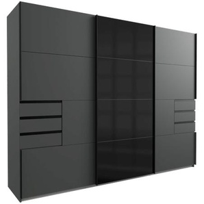 SAIGON Schwebetürenschrank, Dekor: E60 Graphit, Türfront: Glas schwarz, GrL schwarz, SK: Graphit