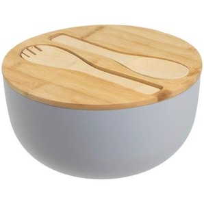 Salatschüssel, Hellgrau, Natur, Holz, Kunststoff, 4-teilig, Bambus, rund, 23.5x12.5x23.5 cm, Fsc, Essen & Trinken, Geschirr, Schalen & Schüsseln, Salatschüsseln